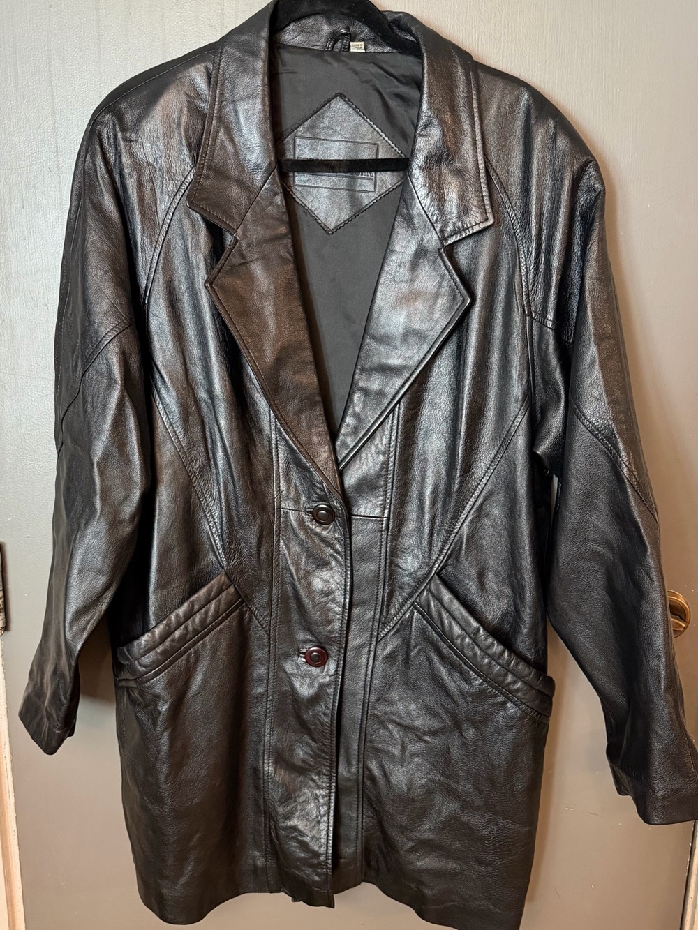 Vintage Women’s Large Black Leather Blazer Jacket - Classic Tailored Style